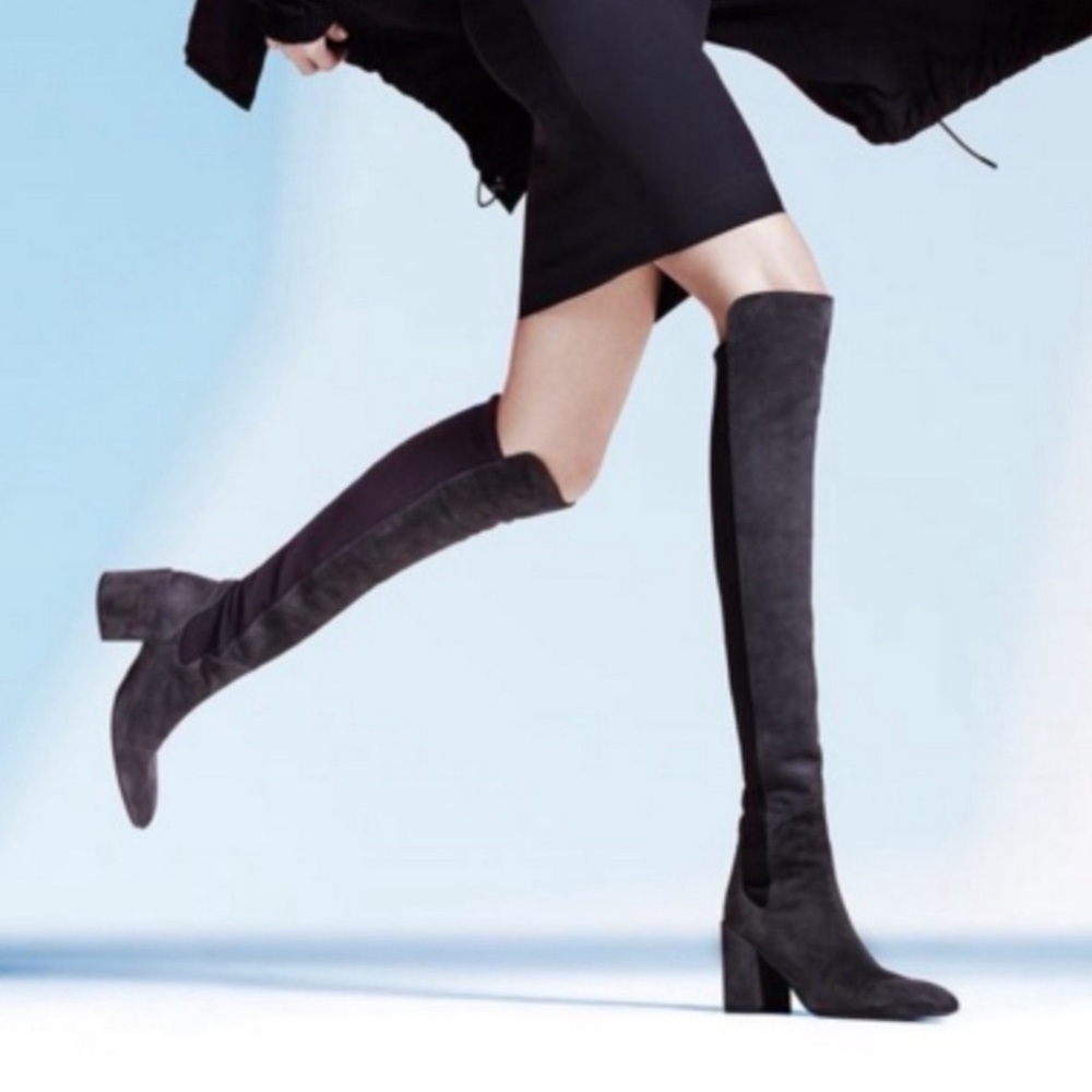 STUART WEITZMAN UW45943 GRAY SUEDE LEATHER OVER THE KNEE HEELED BOOTS